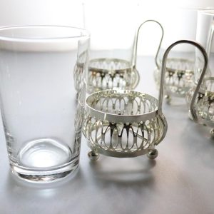 4st Kaffekoppar i glas och metall, Irish Cofee  - ca H9cm D6cm