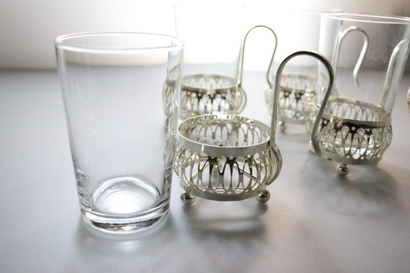 4st Kaffekoppar i glas och metall, Irish Cofee  - ca H9cm D6cm