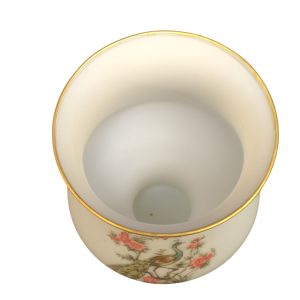 Elegant vas i matt porslin med handmålat påfågelmotiv (11 cm i diameter)