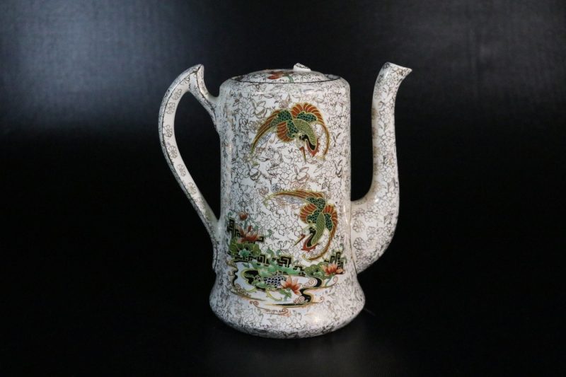 Art Nouveau Phoenix keramikkanna gjord i England med färgglad dekor