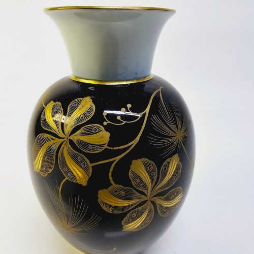Elegant vas från Johann Haviland, Bavaria – Svart med gyllene blommor