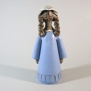 Figurin med blå klänning, stengods, signerad MH - 27cm