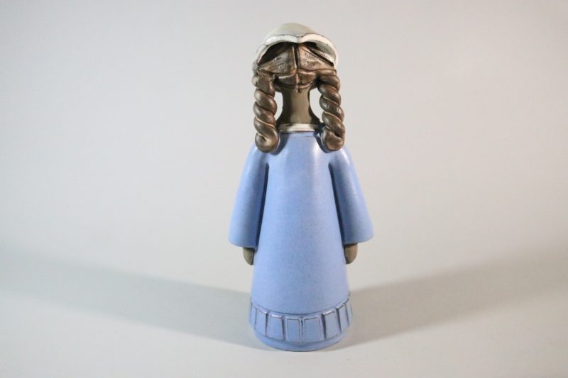 Figurin med blå klänning, stengods, signerad MH - 27cm
