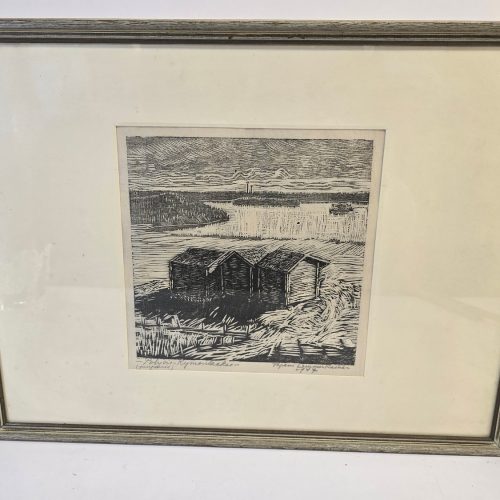 Träsnitt "Pohjoi-Kymenlaakso" av Tapani Lemminkäinen – 1957