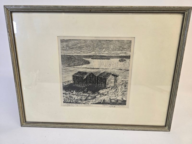 Träsnitt "Pohjoi-Kymenlaakso" av Tapani Lemminkäinen – 1957