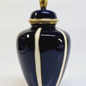 Elegant Blå och Guld Keramikvas med Lock - Klassisk Dekor