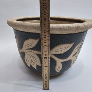 Unik Keramisk Kruka med Bladmönster, D 23,5cm