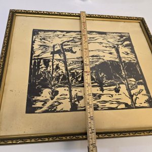 Träsnitt "Vinter i Småland" – Signerad Konst från 1940-50-talet