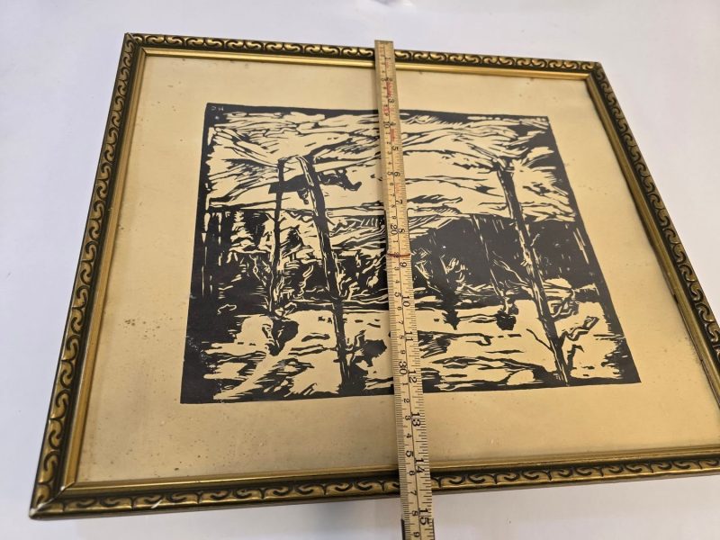 Träsnitt "Vinter i Småland" – Signerad Konst från 1940-50-talet