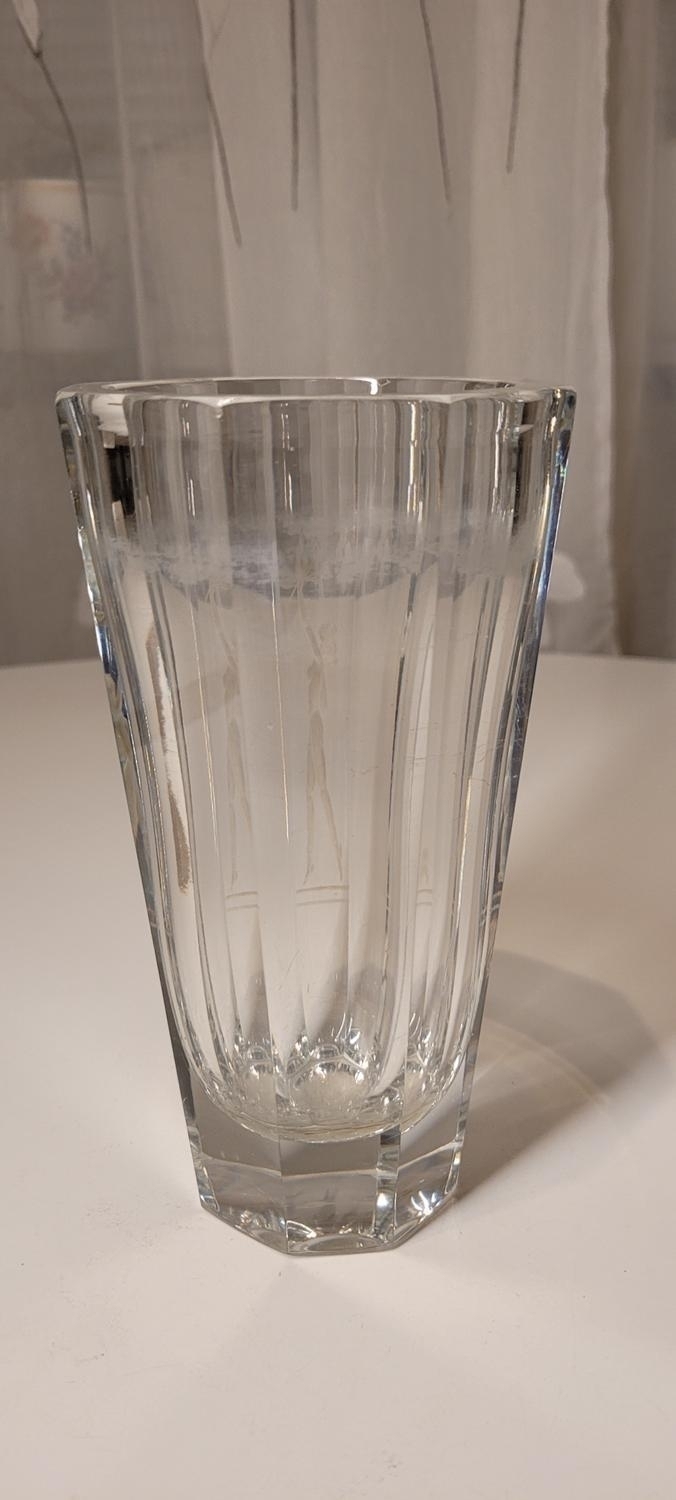 NILS LANDBERG. Vas, glas med etsad dekor, Orrefors