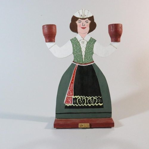 Ljusstake, Kvinna i Folkdräkt, målad trä