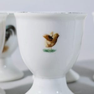6 st RETRO ÄGGKOPPAR i porslin - tupp och kyckling