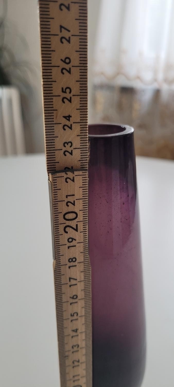 Vas, lila med klumpfot i klar glas, retro, Vintage