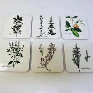 Eleganta underlägg med botaniska illustrationer – set om 6 st.