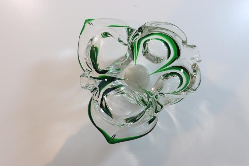 Skål, kristall, grön och transparent glas