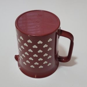 Kanna, Retro bringade. Emsa. Röd med vita hjärtan. 15 cm W.Germany