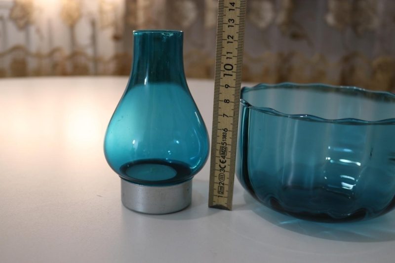 Skål och lykta i blått glas, Älghults glasbruk