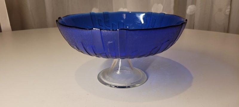 Blå skål med transparent fot, Koboltblå