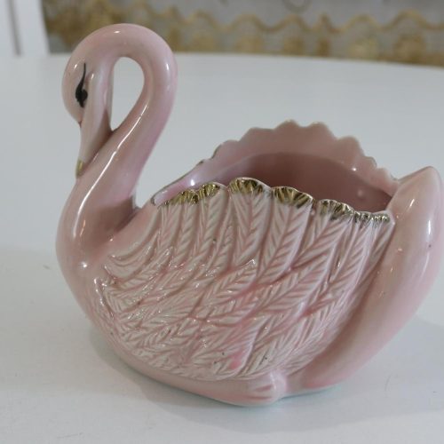 Rosa svan/svanskål med gulddekor