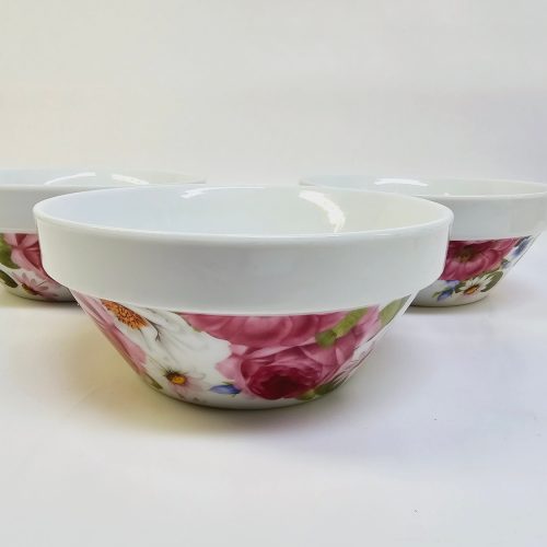 Set med 3 eleganta skålar med blomdesign