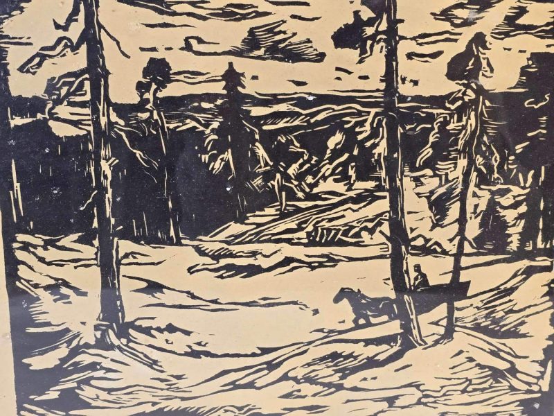 Träsnitt "Vinter i Småland" – Signerad Konst från 1940-50-talet
