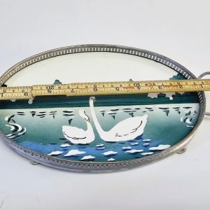 Antik Art Déco Porslinsbricka med Svanmotiv – 1920-40-tal, 29x18 cm