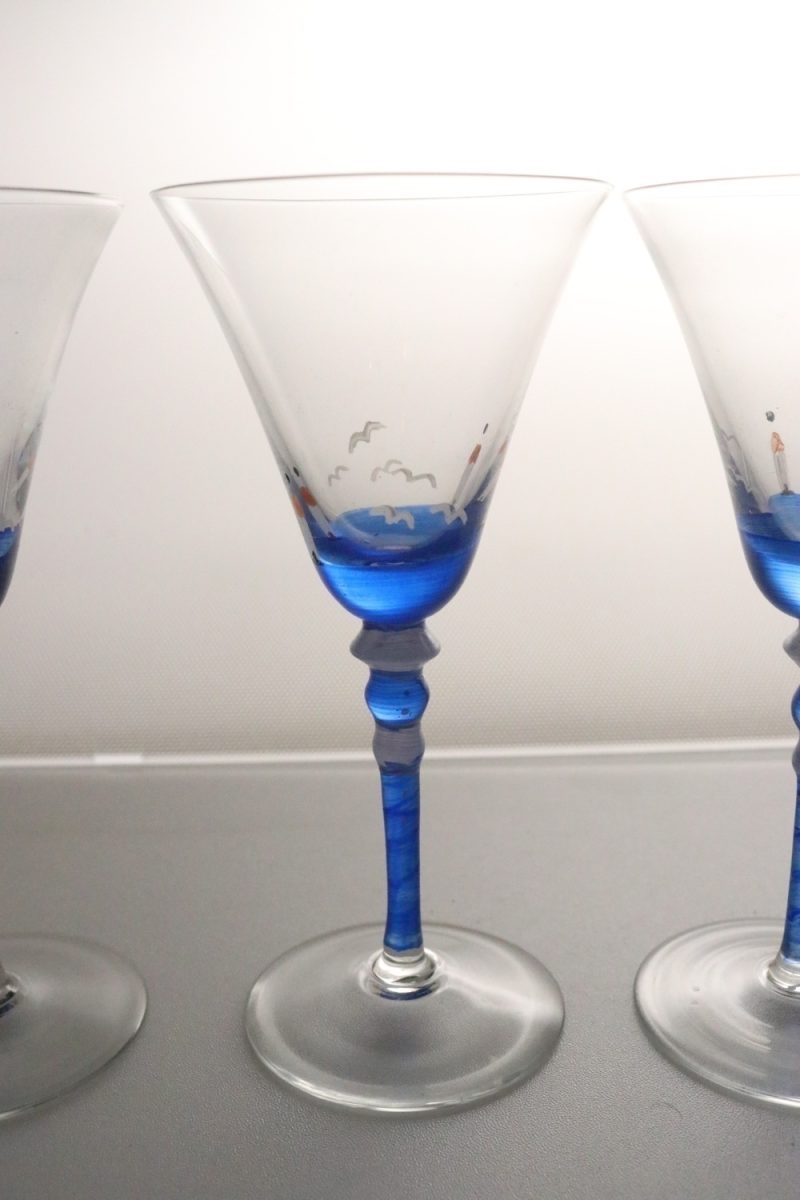 4st Vinglas, havsmotiv - 17,5cm - Signerade "A"