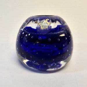 Blå Ljuslykta med Bubblor – Handgjord från Svenskt Glasbruk