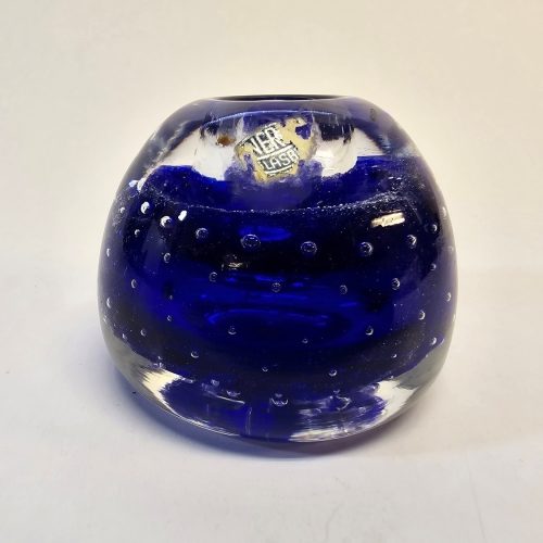 Blå Ljuslykta med Bubblor – Handgjord från Svenskt Glasbruk