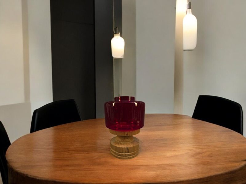 Exklusiv ljuslykta i glas och trä – Nordisk design, 16 cm