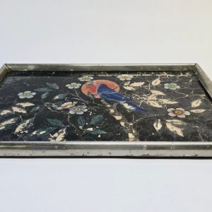 Vintage Serveringsbricka – Förtrollande Fågelmotiv och Blomsterdesign