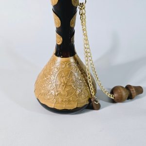 Karaff, Spanien, läderbeklädd, 1970-tal, bärnstensfärgat glas