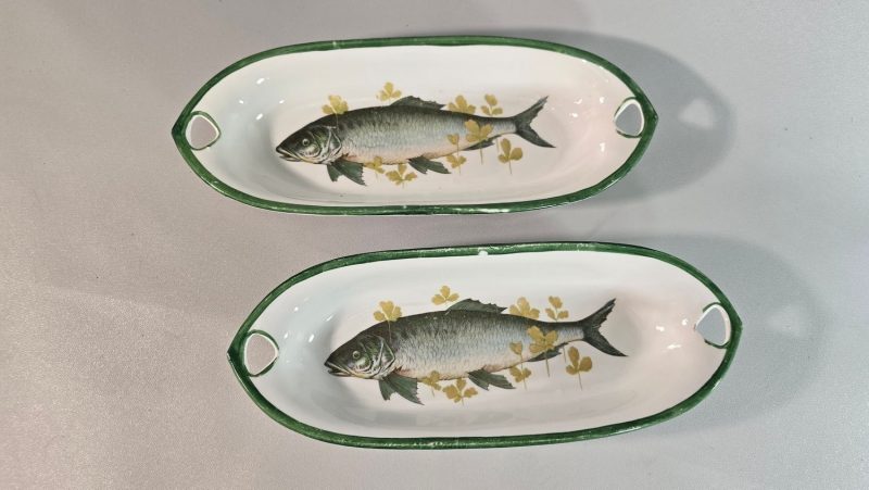FISKFAT, 2 st, keramik, sannolikt Tjeckoslovakien