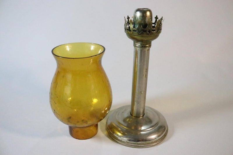 Vacker stor ljusstake i metall & glas, Hong Kong Star Brand