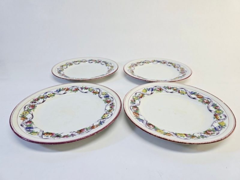Antika engelska tallrikar från sent 1800-tal – Set med fyra tallrikar, 23 cm