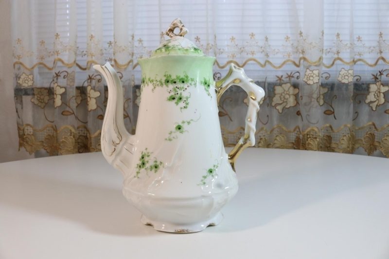 Kaffekanna / Tekanna med grön och guld detaljer, H=24cm