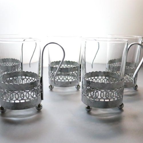 5st Kaffekoppar i glas och metall, Irish Coffee  - ca H10,5cm D6,5cm - Duralex