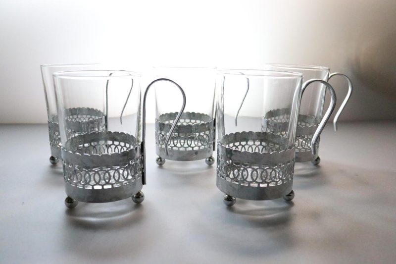 5st Kaffekoppar i glas och metall, Irish Coffee  - ca H10,5cm D6,5cm - Duralex
