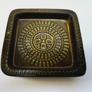 Retro Rektangulär Keramikskål från Upsala Ekeby – Mörkgrön Dekor