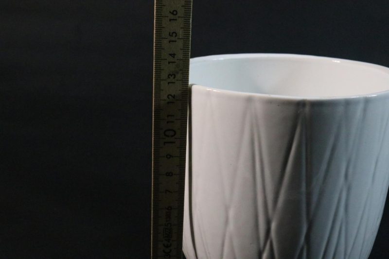 Vit glaserad kruka/blomkruka/ytterfoder, Enso - 13cm