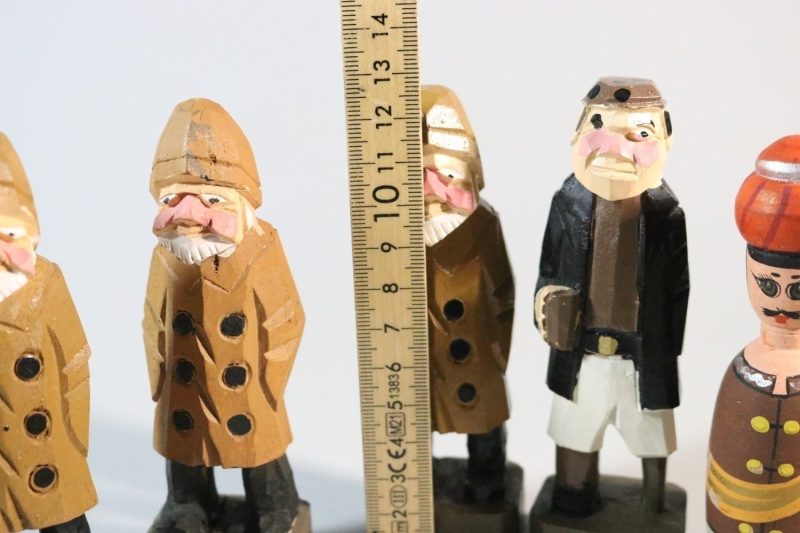 5st Träfigurer, fiskegubbar, pirat, Indisk-klädd