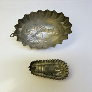 Rosenthal vintage kakformar i metall och koppar – hummermotiv