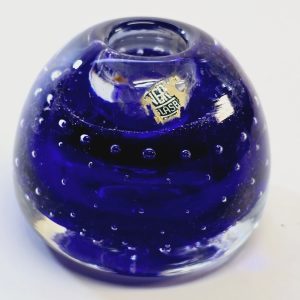 Blå Ljuslykta med Bubblor – Handgjord från Svenskt Glasbruk