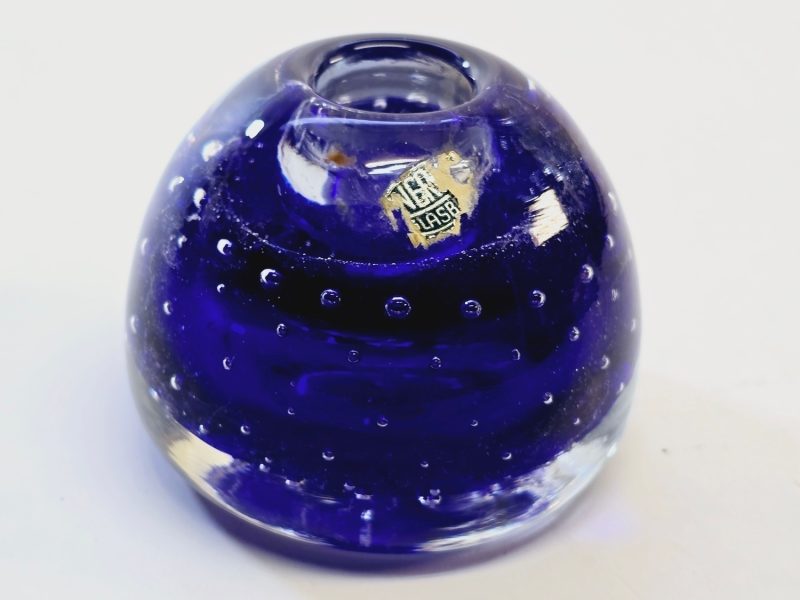 Blå Ljuslykta med Bubblor – Handgjord från Svenskt Glasbruk