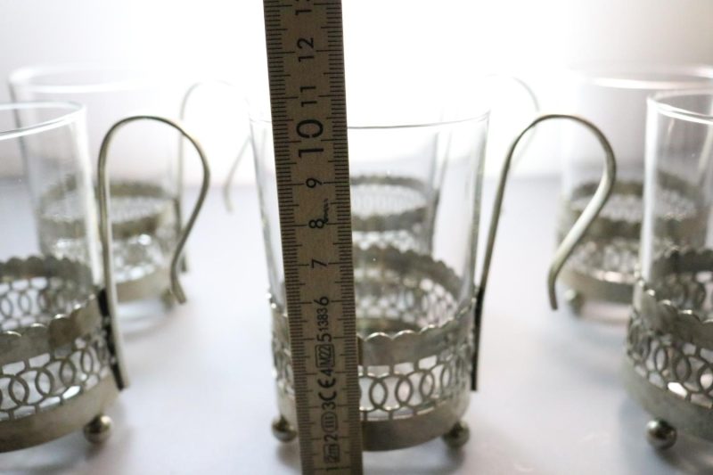 6st Kaffekoppar i glas och metall, Irish Coffee  - ca H10,5cm D6,5cm - Duralex