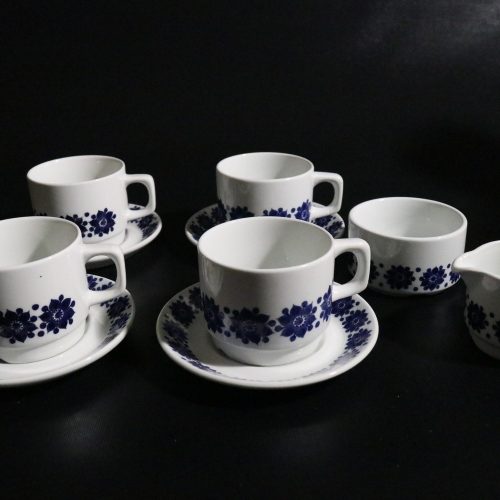 Figgjo Flint Vintage Kaffeservis, 6 koppar med 4 fat - Blått Blommotiv