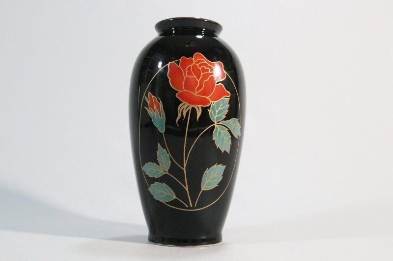 Vintage japansk Crimson Rose porslinsvas Otagiri Japan