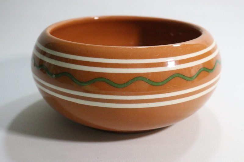 Vintage Terrakottaskål med Randmönster, 16 cm i Diameter