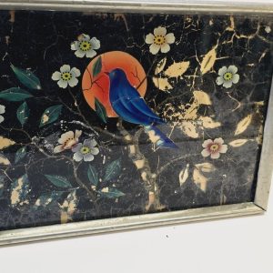 Vintage Serveringsbricka – Förtrollande Fågelmotiv och Blomsterdesign