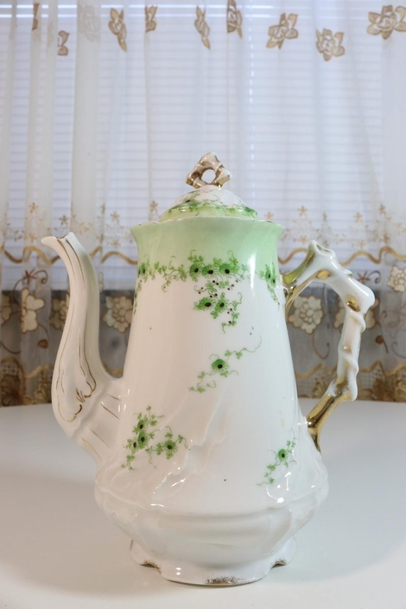 Kaffekanna / Tekanna med grön och guld detaljer, H=24cm